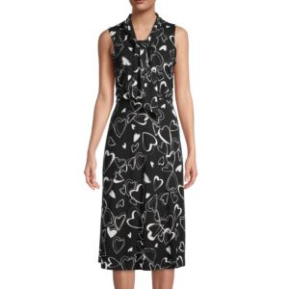 Karl Lagerfeld Paris - Heart Print Tie-Neck Dress, Ladies Sized Medium